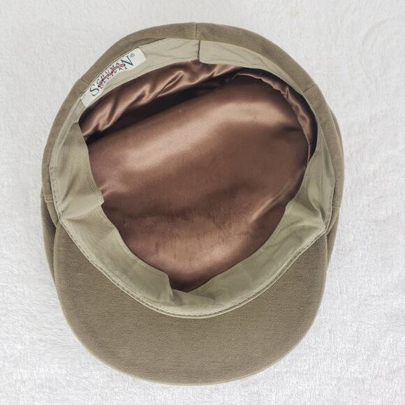 VTG Schuman Sullivan Men's Newsboy Taupe Velvet Cap w/ Snap Down Brim. One size - Picture 9 of 10